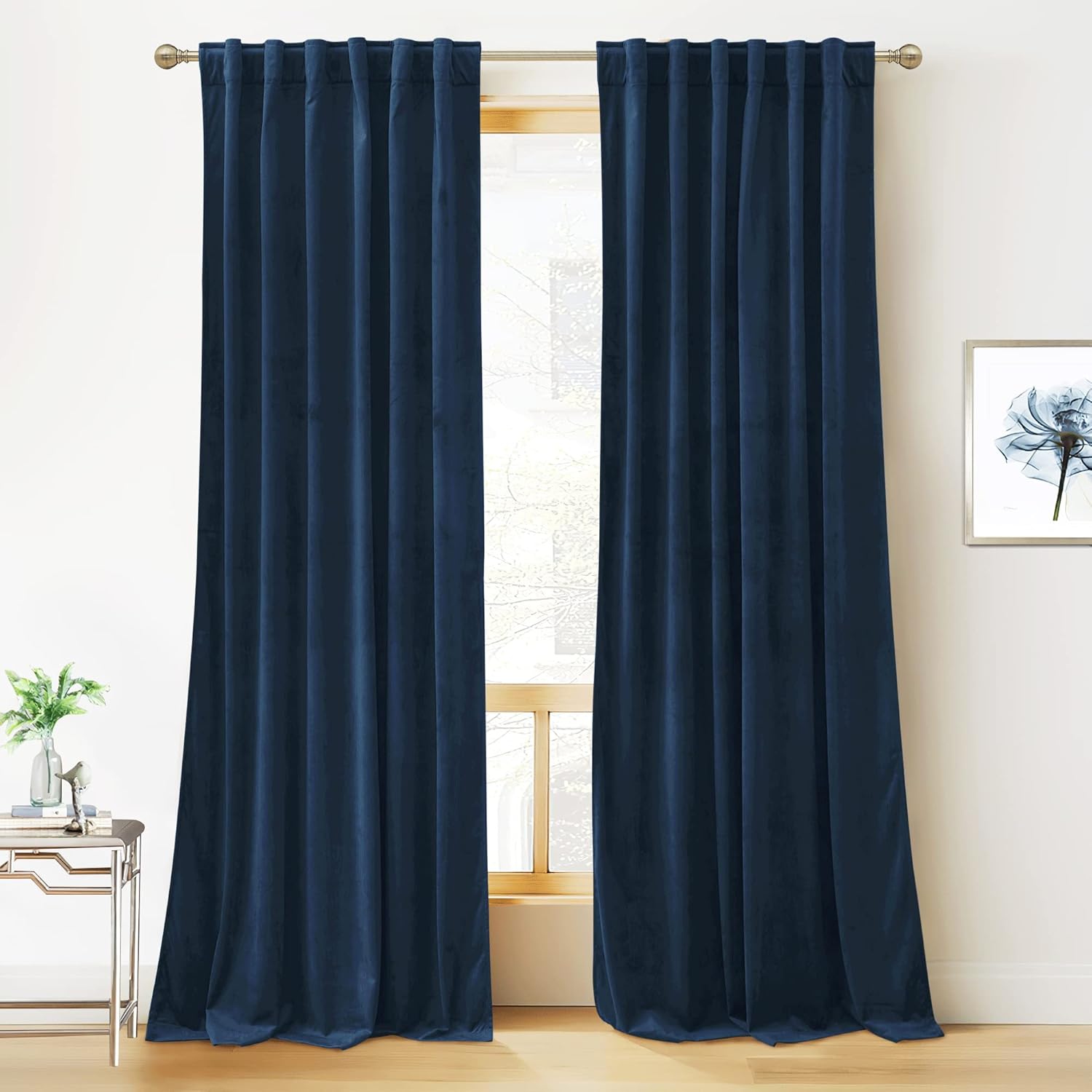 RYB HOME Velvet Curtains - Blackout Curtains for Living Room Thermal Insulated Noise Reducing Panel Soft Luxury Vertical