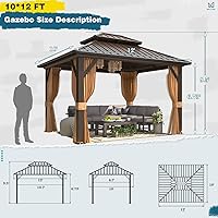 Vista 2 de MELLCOM Cenador de Techo Rígido de 10'x12', Cenadores de Aluminio de Doble Techo de Metal con Cortina y Malla, Pabellón de Acero Galvanizado