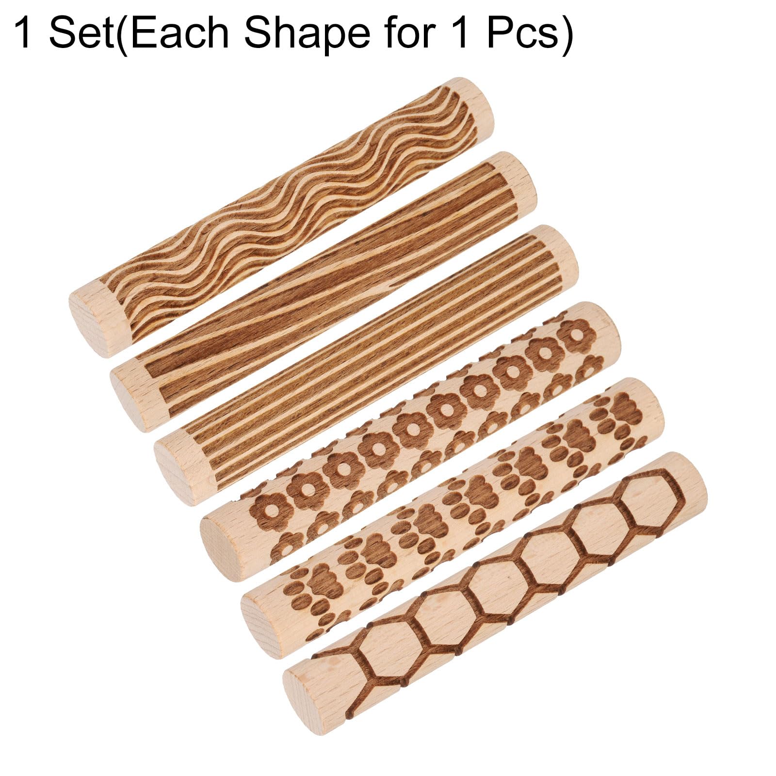 QUARKZMAN 6pz Rullo in Legno per Argilla 4" Rullo con Motivo a Grana di Legno Attrezzi per Ceramica Rullo in Legno per Texture a Grana per Argilla Cottura Impasto Pasta Modellabile Fai da Te