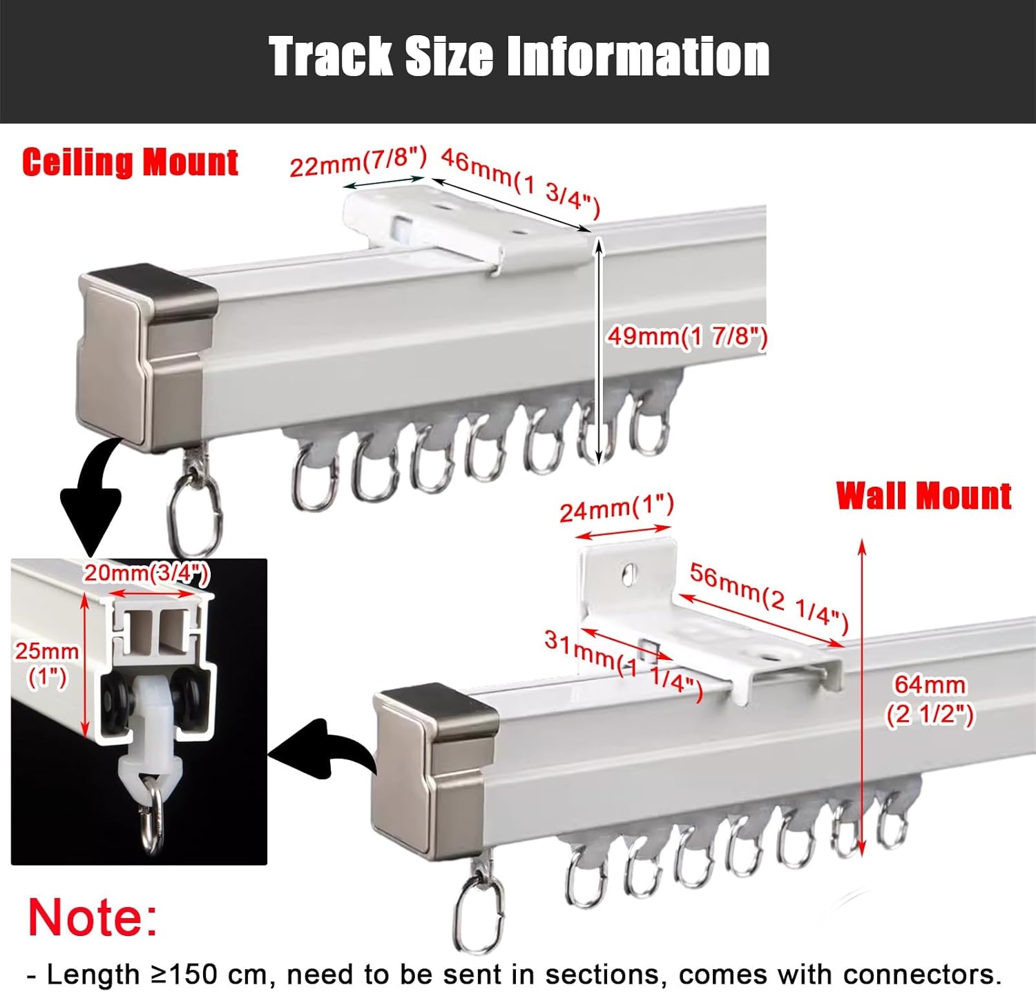 Sliding Curtain Rod Track System for Camper Van Ceiling, 3.3ft-20ft Ceiling/Wall Mount Curtain Rails for Bay Windows, Room Divider Bendable Track (Color : Wall Mount, Size : 5.8m/19ft)