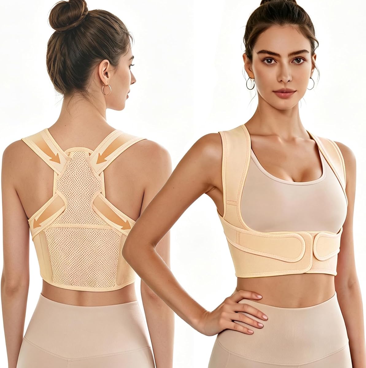 Corrector de postura para mujeres debajo de la ropa, soporte superior de espalda | Hombros redondeados y encorvados correctos, diseño liviano, ajustable y transpirable para un trabajo cómodo en el escritorio