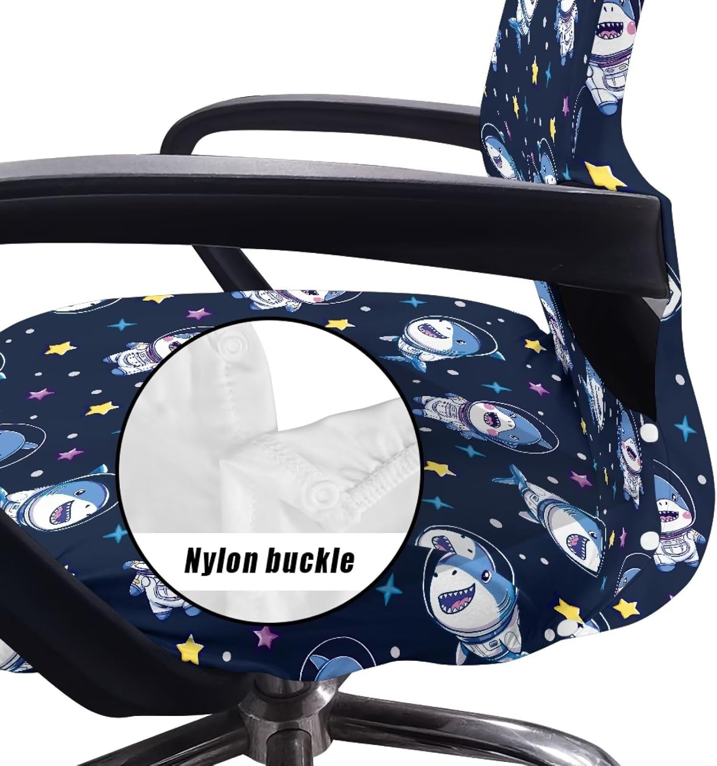 Wanyint Shark Astronaut Star Office Chair Cover Stretchable Desk Chair Protector Non-Slip Computer Office Chair Slipcover Washable Desk Chair Cover with Elastic Bottom, Dark Blue, L