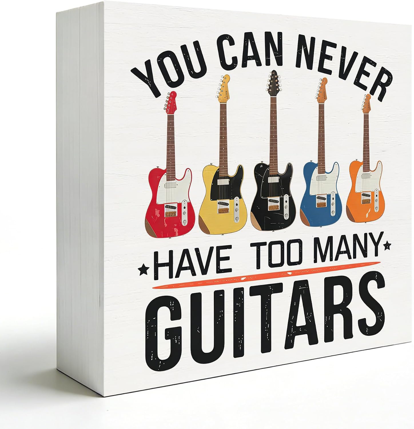 Guitar Musical Wooden Box Sign 5x5 Inch, Guitar Room Decor, Guitarist Music Lover Gifts Decorative Wood Signs for Music Room Studio Home Desk Tabletop Shelf Decorations