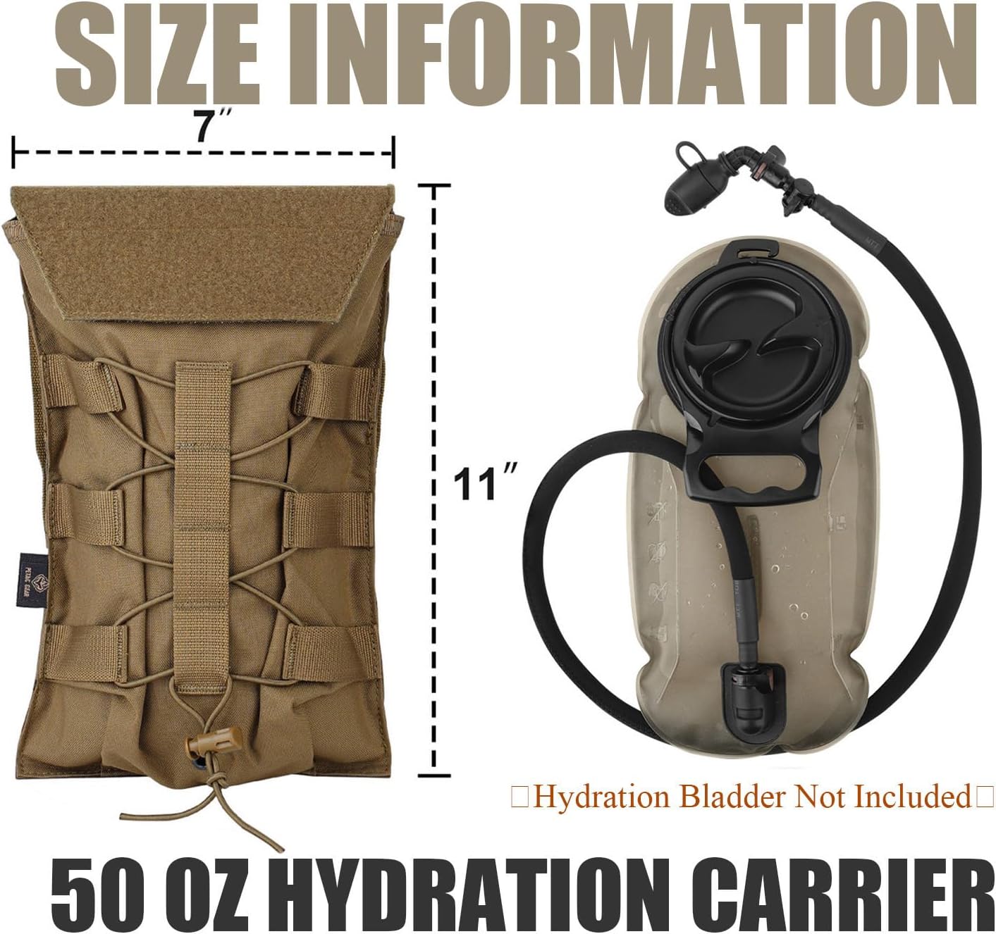 PETAC GEAR 1.5L / 3L Tactical Hydration Pack，Molle Carrier Pouch for 50 oz /100 oz Hydration Bladder Daypack Water Backpack.
