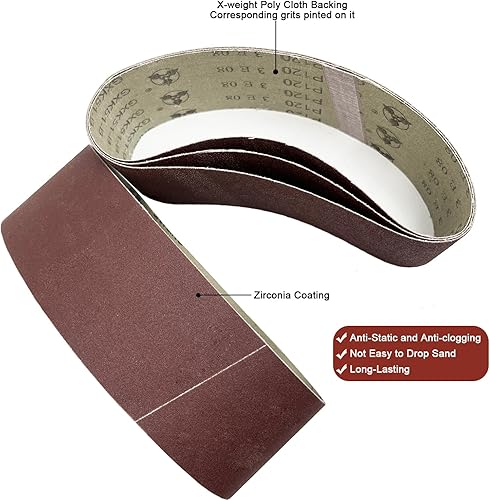 Miniatura 3 de 16 correas de lijado de 3 x 21 pulgadas, 2 de cada uno de granos 8001000, 3 de cada uno de granos 80120240400, banda lijadora de óxido de aluminio