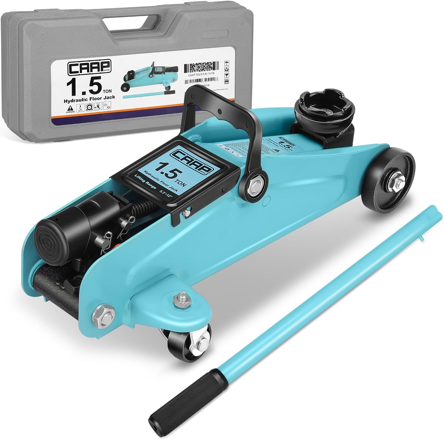 Low Profile Hydraulic Trolley Service/Floor Jack, Quick Lift Pump for Sport Utility Vehicle, 1.5 Ton (3000 lbs) Capacity, Lifting Range 5.3"-12", CAAP-TOLS-FJK-15-TB