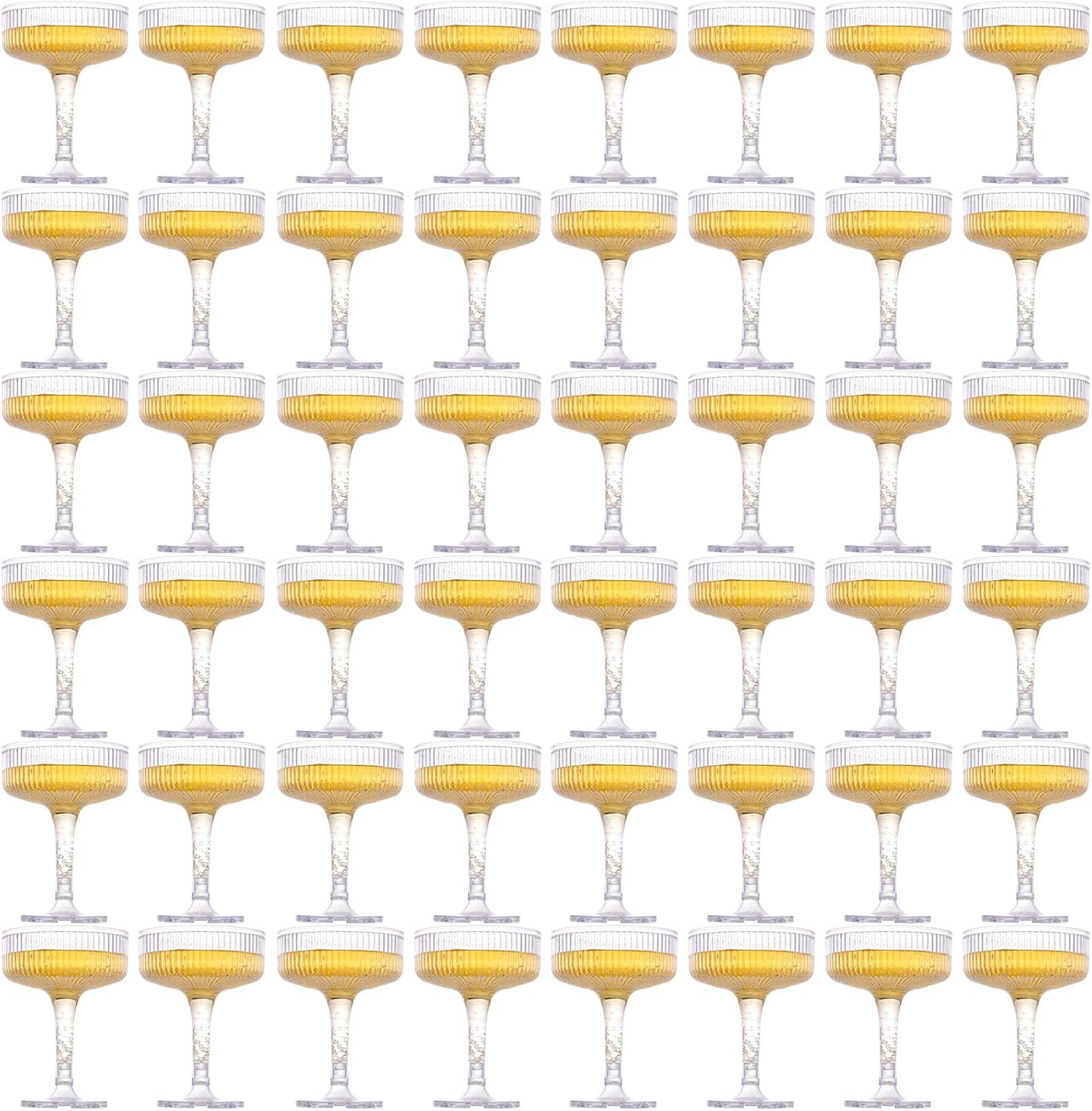 24 Pcs Plastic Champagne Glasses 7 oz Champagne Tower Ribbed Martini Glasses Disposable Wine Cups Stackable Stemmed Cups for Wedding Birthday Party Bar (Clear)