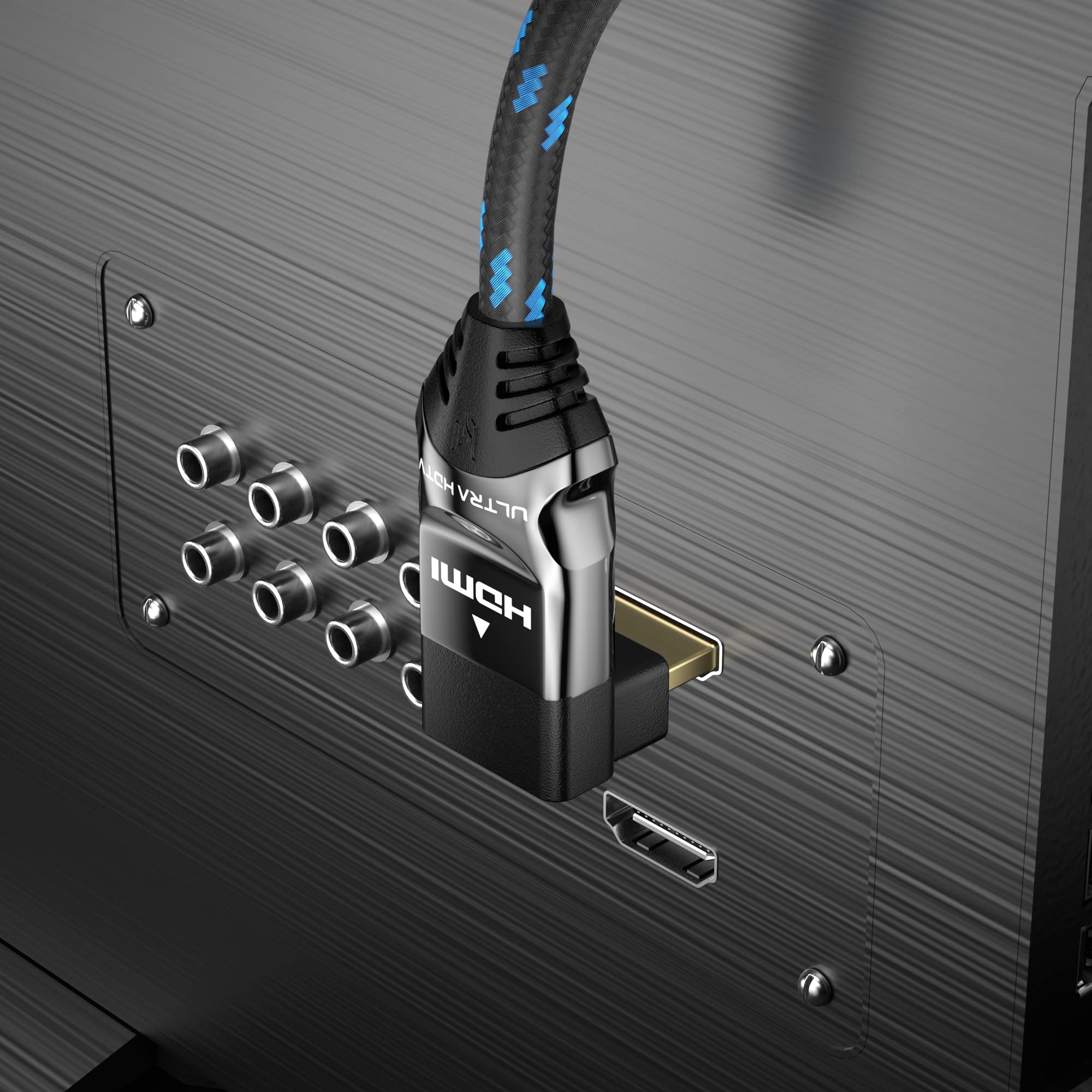 Ultra HDTV Kabel HDMI 2.1 270° 8K - 3 m, wtyczka kątowa, 48 Gb/s, 8K@60Hz, 4K@120Hz - ochrona przed skręceniem - powłoka nylonowa