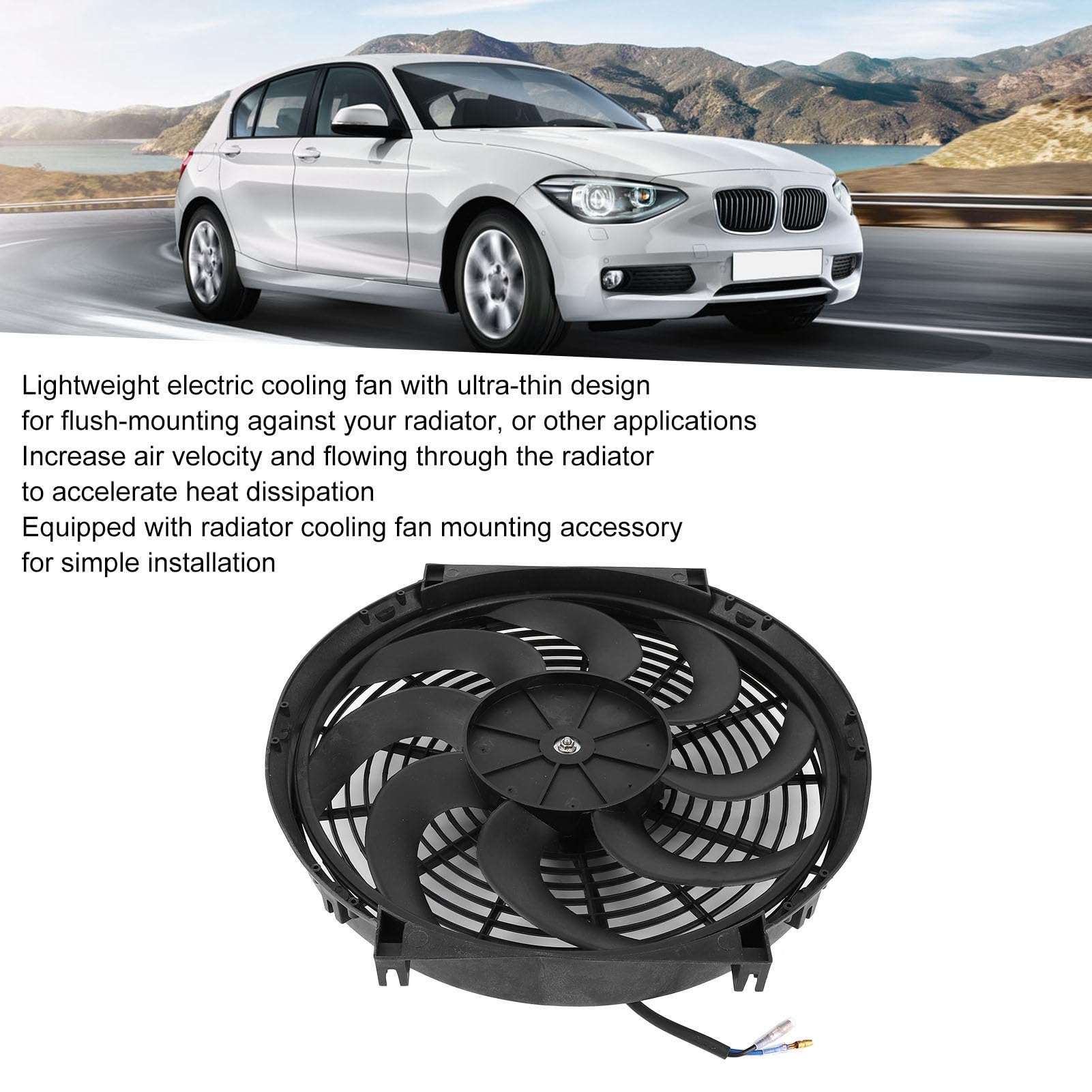 14 Zoll Slim Fan Push Pull Elektrischer Kühlerlüfter Auto Modifizierte Teile 12V 90W mit Montagesatz Universal Schwarz
