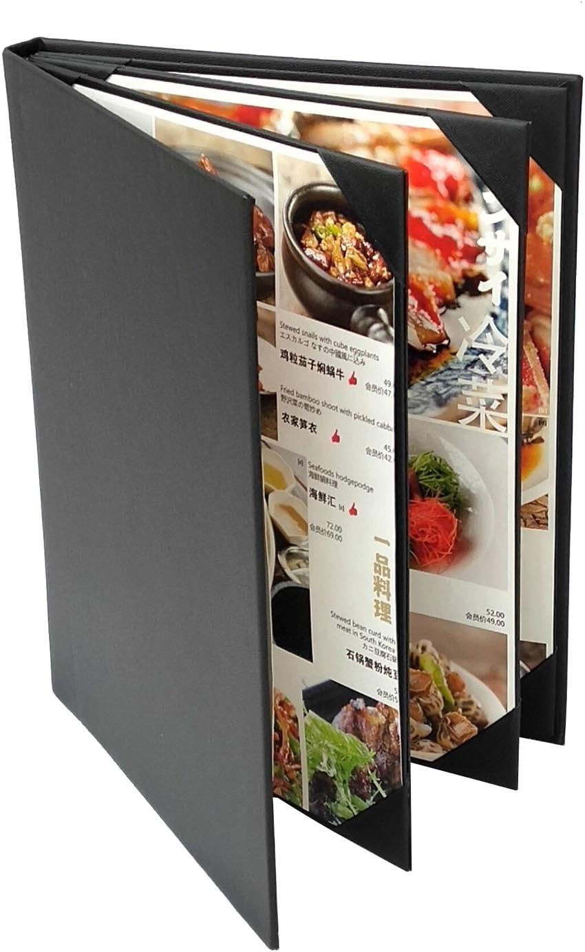 Menu Covers (Packed of 3 pcs) Holders 8.5" X 11" Inches, 4panel 6view,Sold by Case,with Clear PVC Sheets for Paper Protection