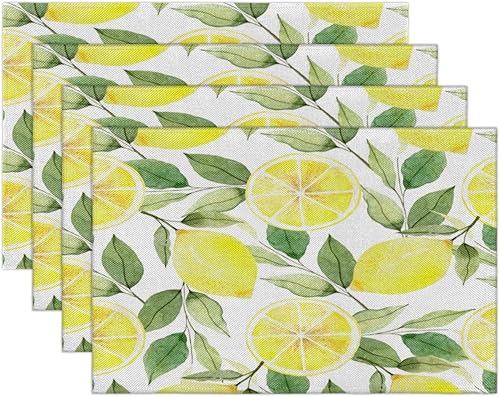 Miniatura 7 de Lemon Watercolor Placemats Set of 6 Fabric Placemats Square Placemat for Kitchen Table Heat Resistant, Easy to Clean Table Placemats 12x18 Inch