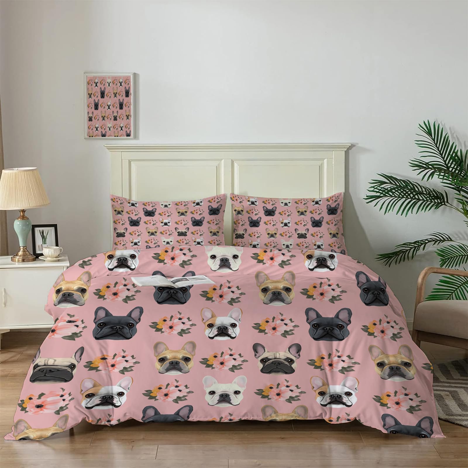 Housse de couette bouledogue français pour remplacer un linge de lit terne et usé