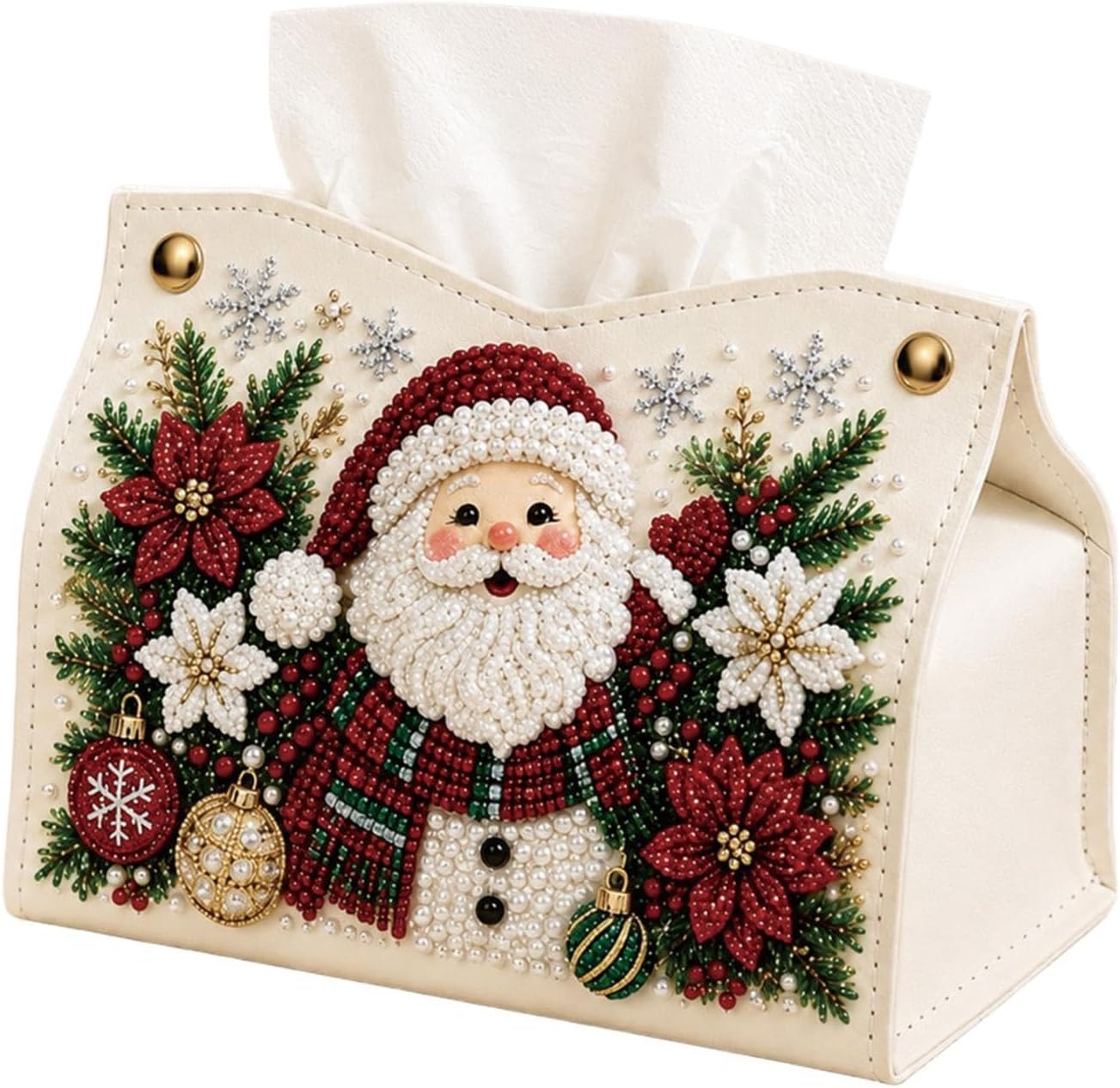 Christmas Tissue Box Cover Christmas Napkin Case with Pearl Rhinestone