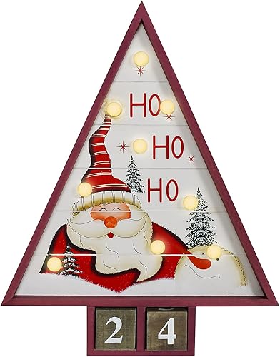 Miniatura 1 de Calendario de cuenta regresiva para árbol de Navidad 2022 con luces LED bloque de madera rústica calendario de Adviento de 32 días hasta Navidad