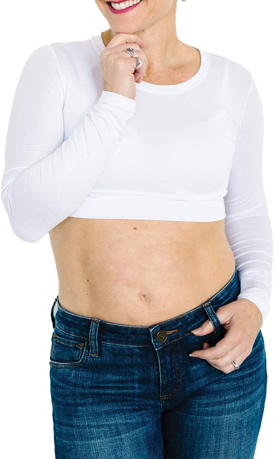 HALFTEE Crew Neck Long Sleeve Layering Tee | Crop Tops for Women & Teens | XS - 6X