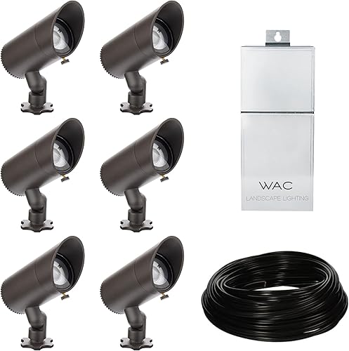 WAC - Kit de iluminación de paisaje LED de 12 V con fuente de alimentación de 150 W, carrete de cable de 100 pies y 6 luces básicas de acento de 6 W