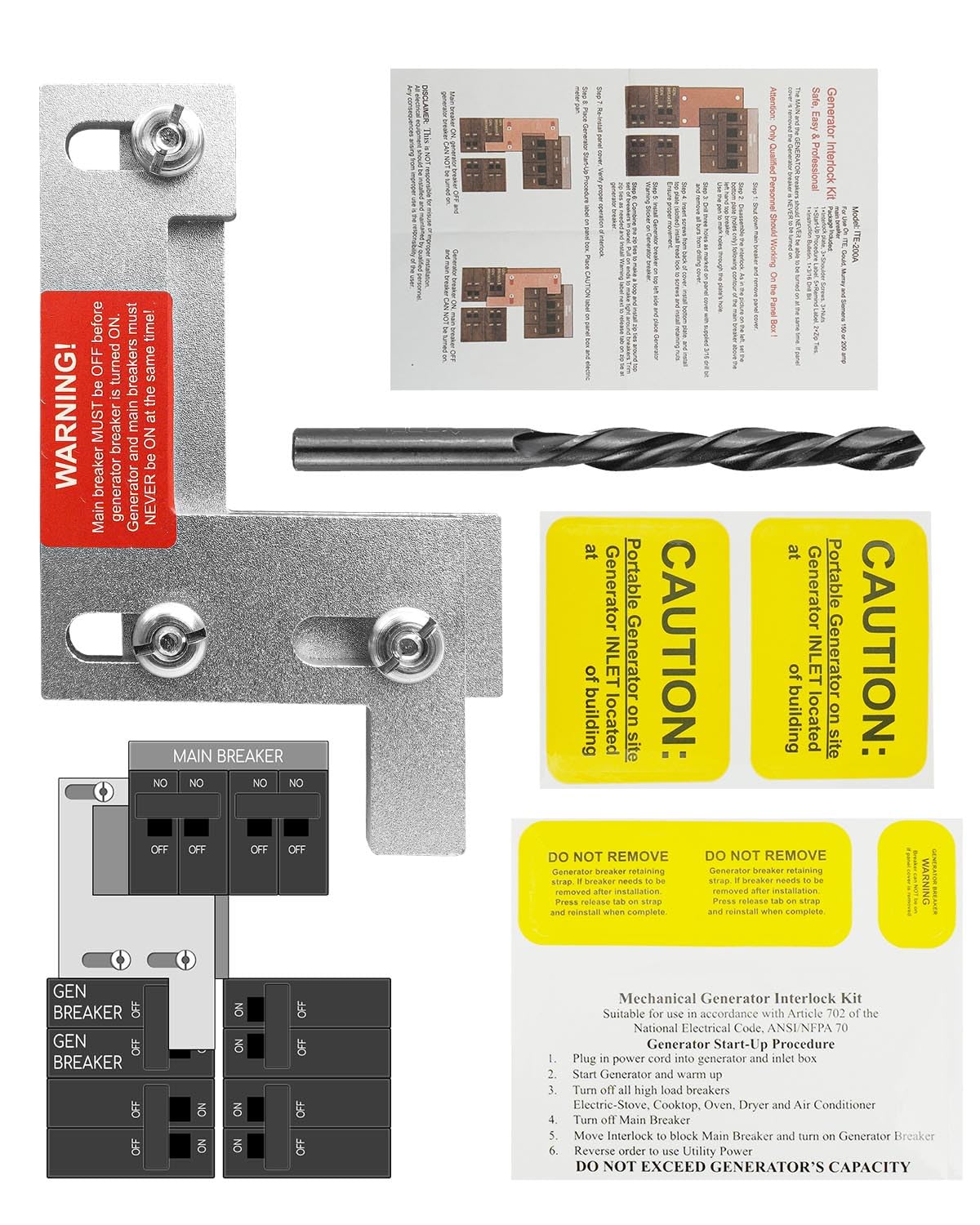 Generator Interlock Kit Compatible with ITE Siemens Gould Murray 150/200 Amp Panels, 1-1/4 Inch Spacing Interlock Breaker Kit for Main and Generator Circuit Breakers