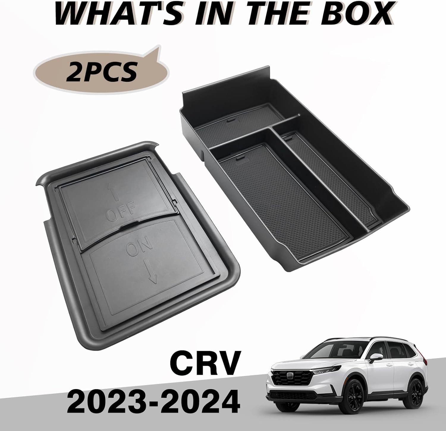 Muslogy Center Console Organizer Compatible with 2023 2024 2025 2026 Honda CRV & CRV Hybrid Tray & Armrest Hidden Storage Compartment 2PCS Set(Console Tray+Hidden Organizer)