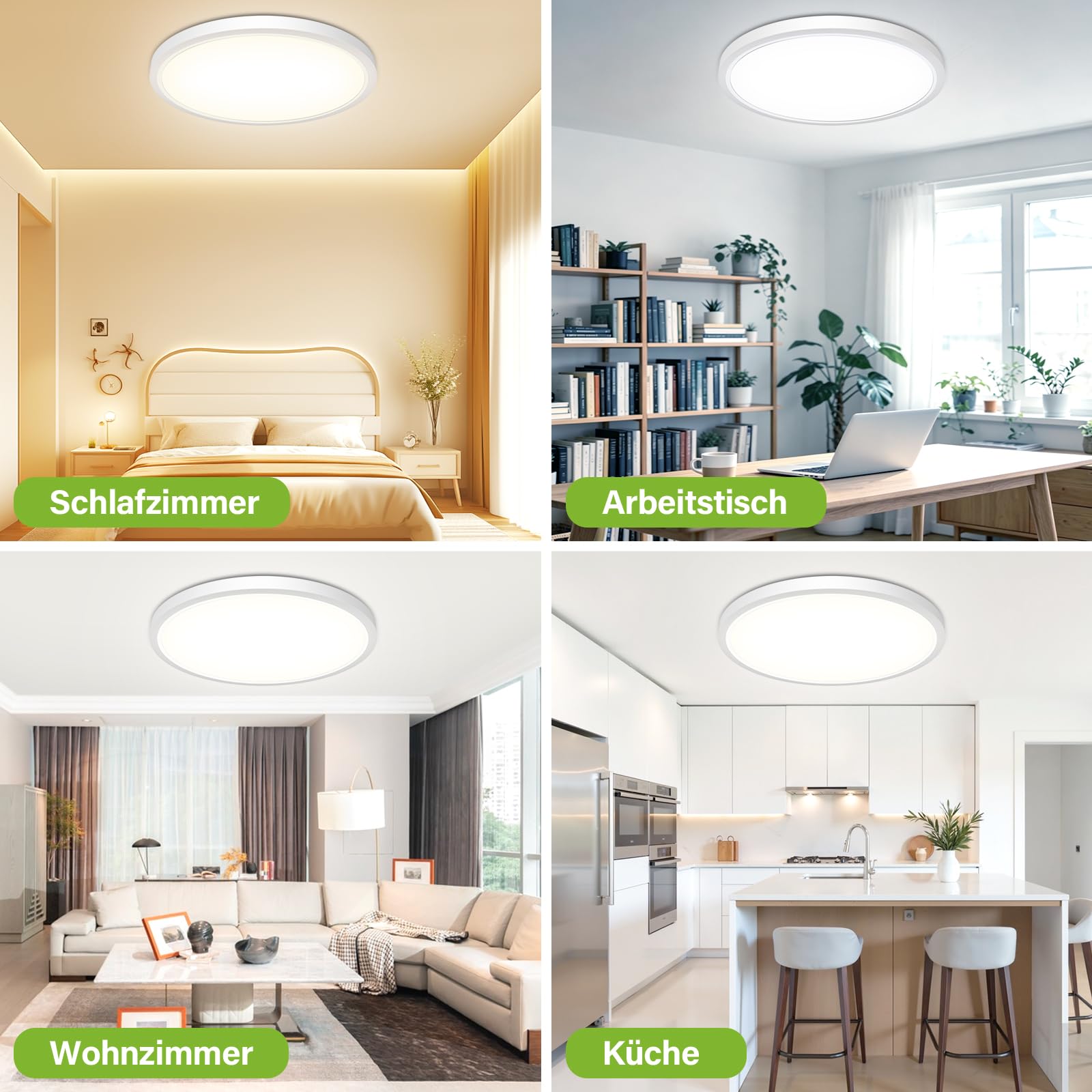 Bzavor LED Deckenleuchte Flach Effizienzklasse A 11W 2600LM,3Farben-3000K/4000K/6500K,Ø30CM led deckenlampe IP54 Wasserfest Ultra Dünn Lampe Panel für Wohnzimmer bad flur schlafzimmer Wohnzimmer Büro