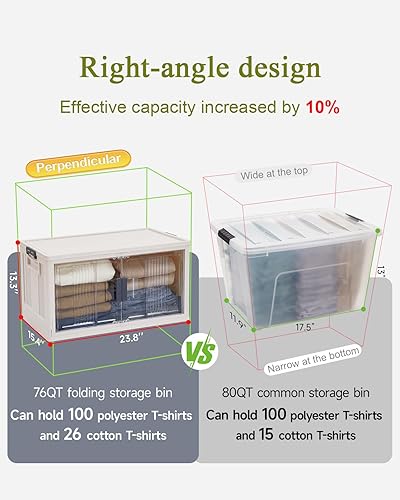 Miniatura 3 de OlarHike 76QT - Contenedores de almacenamiento apilables con tapas, caja de almacenamiento plegable con puertas y ruedas, contenedores de plástico