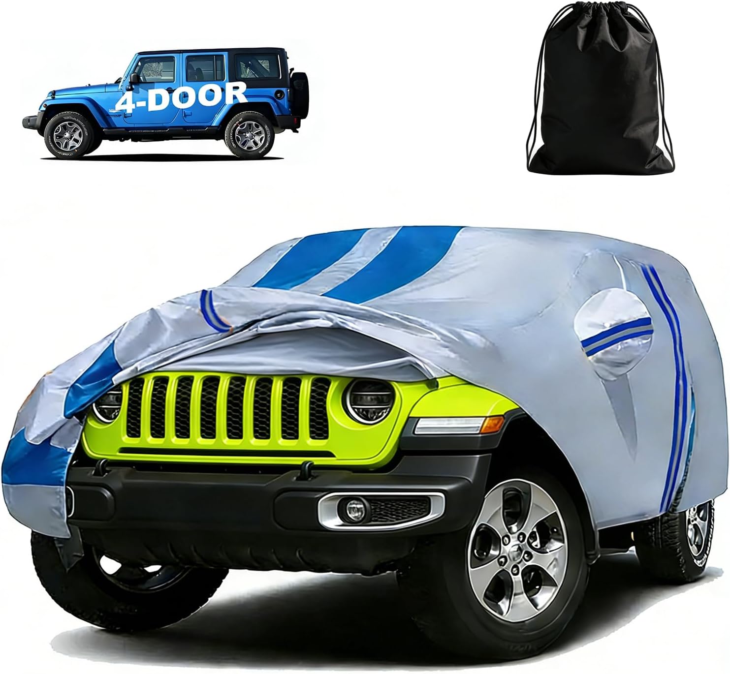 10 Layers Full Car Cover Custom Fit for Jeep Wrangler 2 Dr/Unlimited 2-Door JK JL TJ ect,100% Waterproof All Weather Heavy Duty Car Covers for Rain Sun UV Hail Protection with Door Zipper.