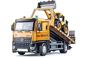 Flat Bed Tow Truck with Backhoe Loader and Lights