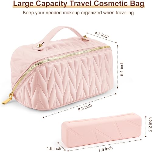 Miniatura 2 de Bolsa de maquillaje de viaje, bolsa de maquillaje portátil de gran apertura, se abre plana para un fácil acceso, bolsa de aseo personal, bolsa de