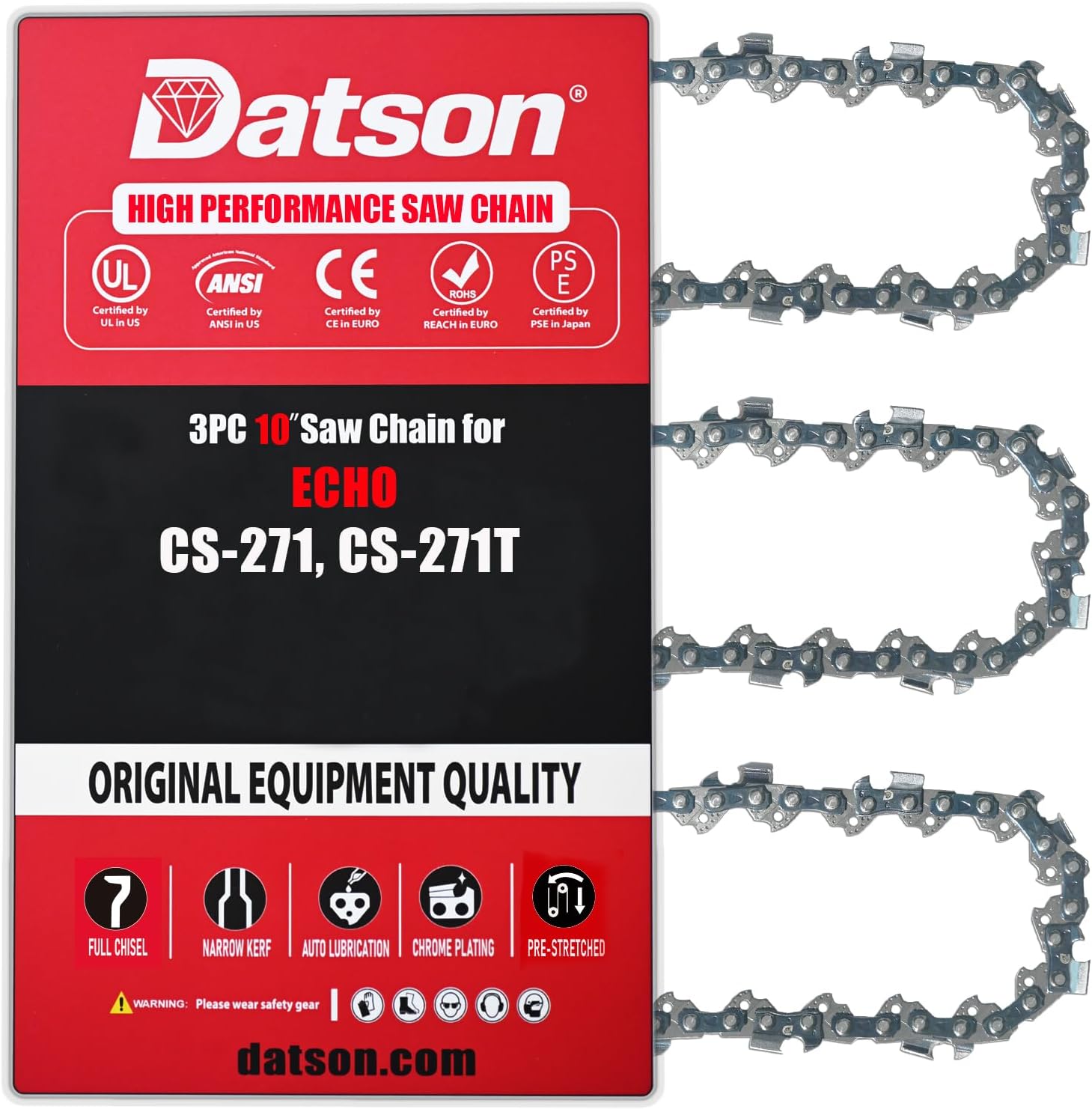 3 PACK 10" Chainsaw Chain Blade Replacement for POULAN ES300 PP445 PP500P PP446T,ECHO CS-271, CS-271T ，EGO AC1000, PSA1000，HUSQVARNA 436Li, 536LiXP, T536LiXP，XCUO6Z，WORX WG323