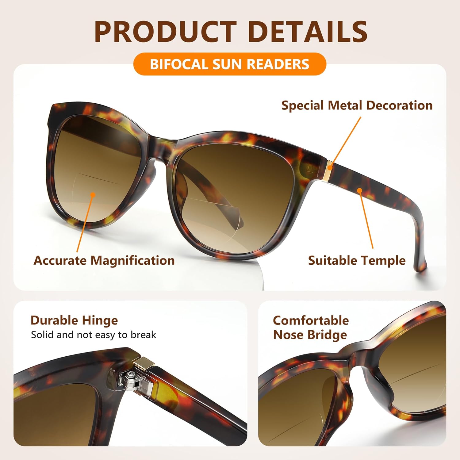 EASY READ 2 Pack Cateye Bifocal Reading Sunglasses for Women,Fashion Outdoor Sun Readers UV Protection - Image 4