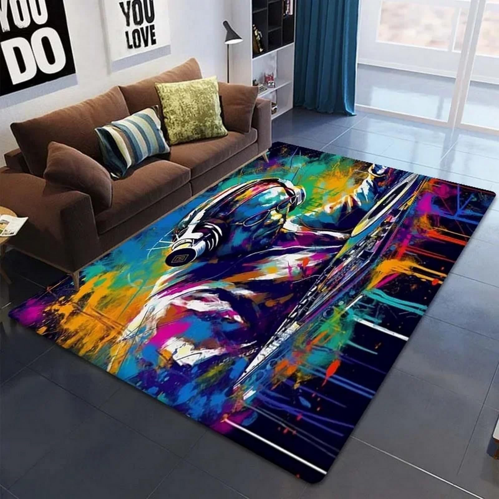 3D Dj-Musik Singt Keyboard Kinder Jungen Teppich Dekoration Schlafzimmer Kinderzimmer Wohnzimmer,Modern rutschfest Flanell Kinderteppiche 100 X 150 cm -75500612302
