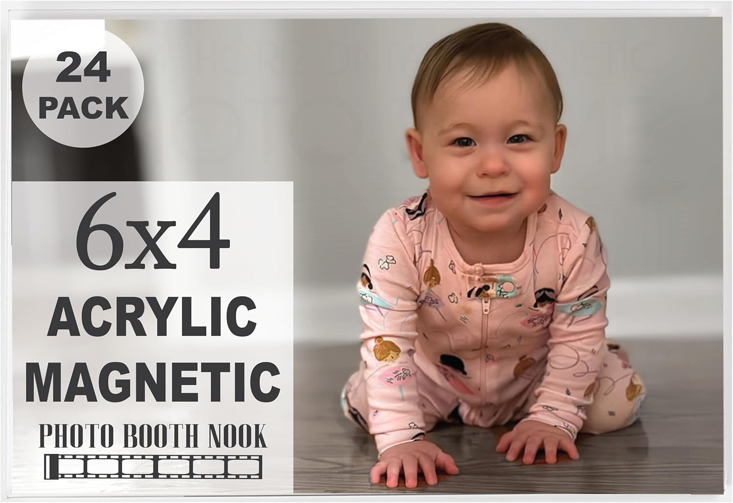 Photo Booth Nook | Magnetic Photo Frames for Refrigerator 4x6 (24 Count) | Clear Acrylic Picture frames 4x6 | Horizontal Orientation