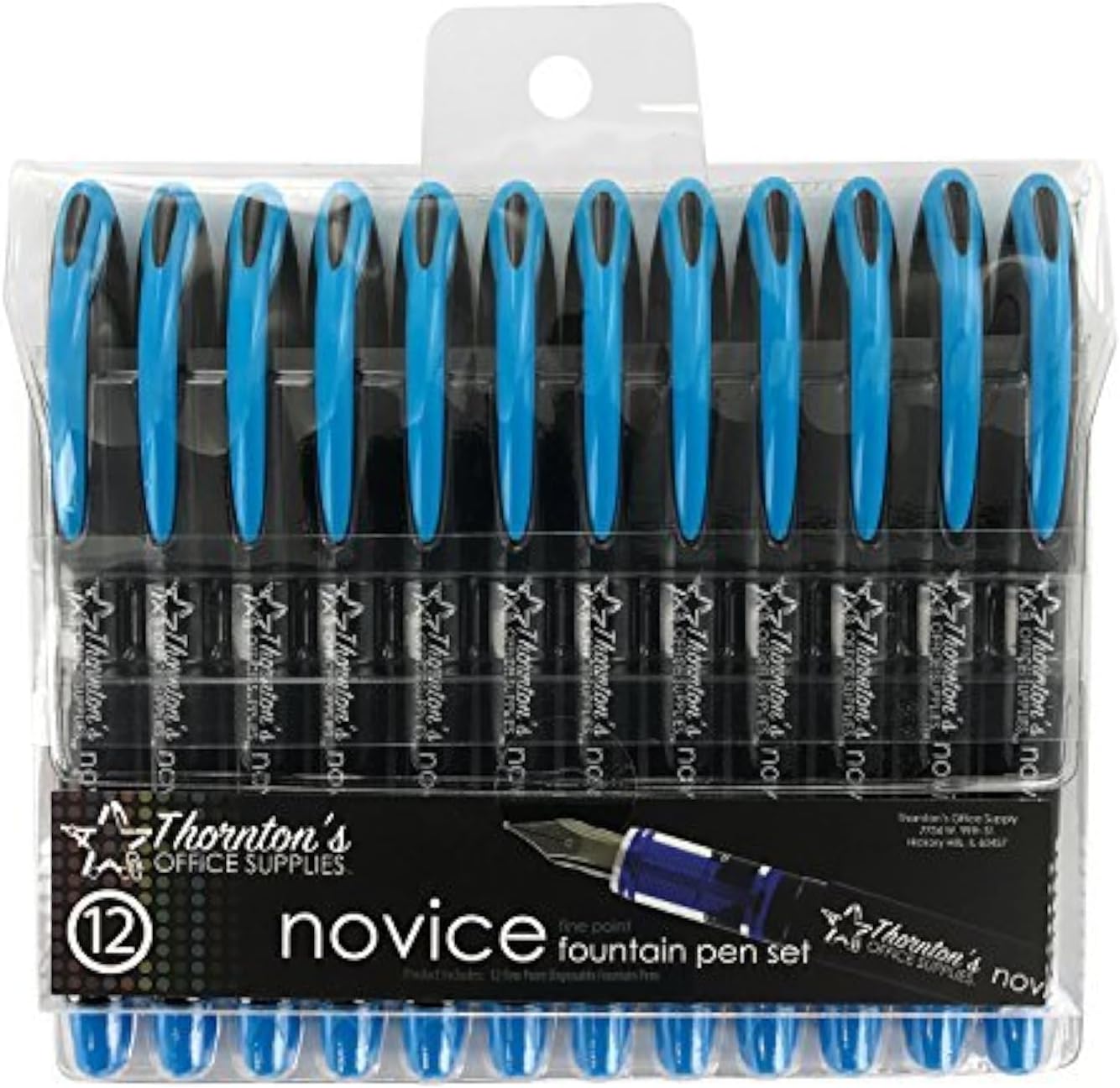 Thornton's OFFICE SUPPLIES Novice Disposable Fine Point Turquoise Ink Fountain Pens Pack of 12 TOS-DFPTUR12F Journaling and Calligraphy Pen for Smooth Writing - Gift for Beginner Artist