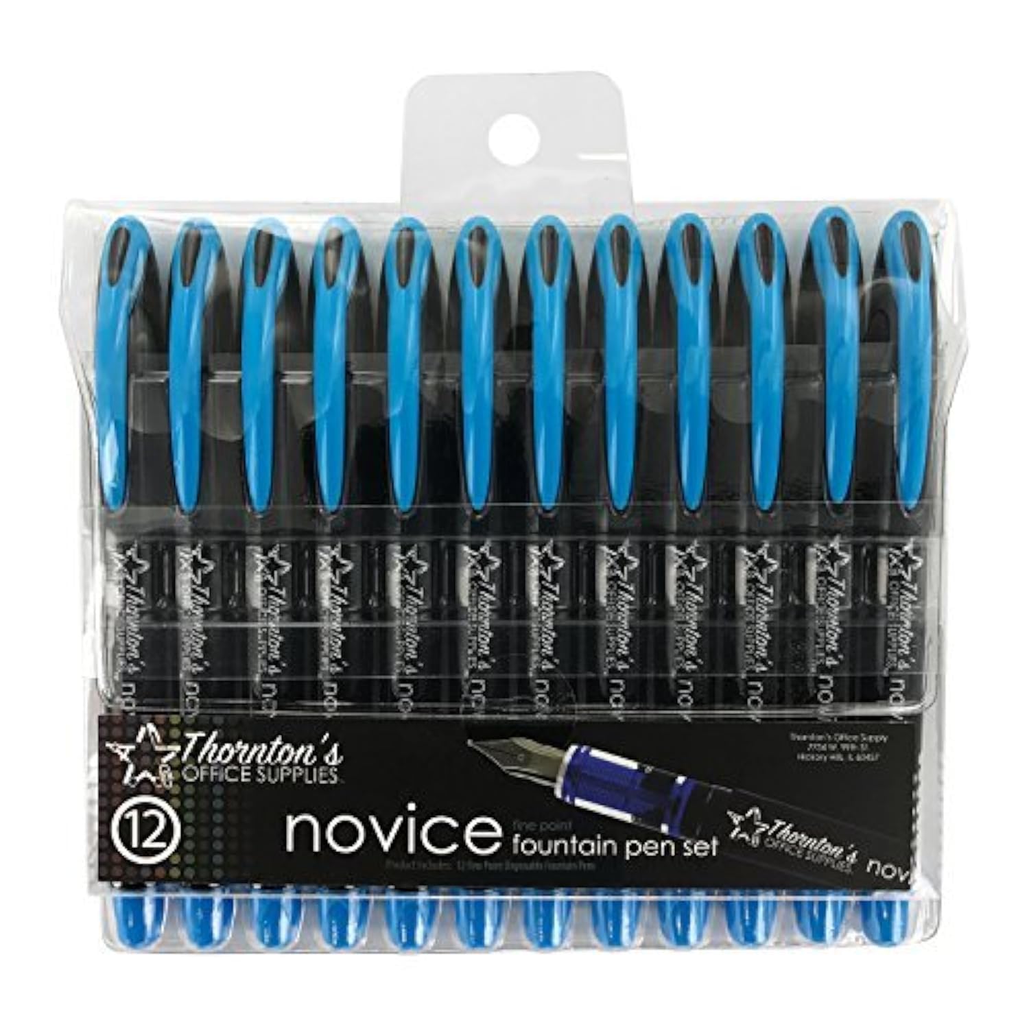 Thornton's OFFICE SUPPLIES Novice Disposable Fine Point Turquoise Ink Fountain Pens Pack of 12 TOS-DFPTUR12F Journaling and Calligraphy Pen for Smooth Writing - Gift for Beginner Artist
