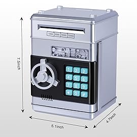 GuDoQi Piggy Bank for Boys Electronic Coin Money Bank Toy for 3 4 5 6 7 8 9 10 Year Old Children, Mini ATM Cash Coin Saving Box for Birthday Gifts Kids Age 3-10, Sliver