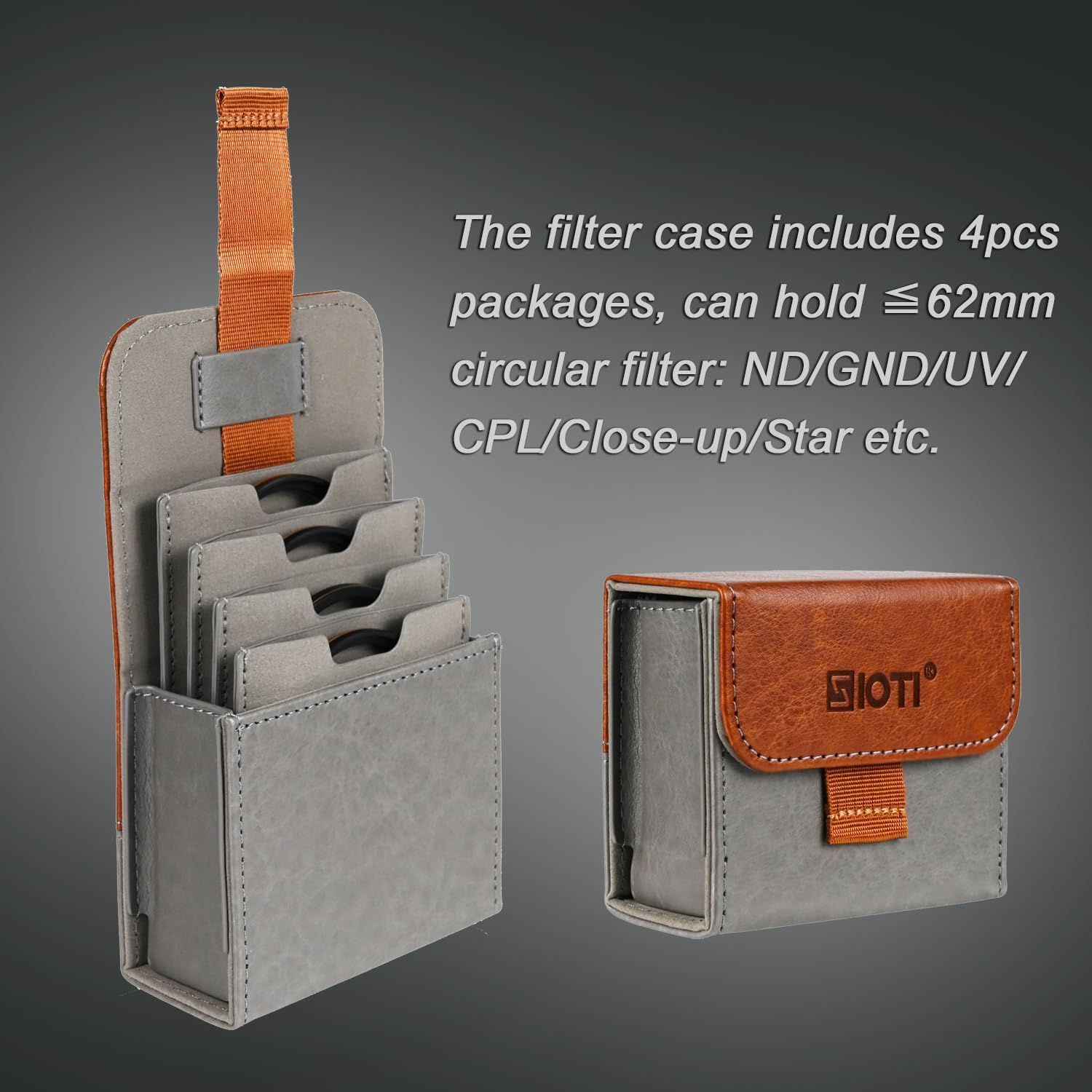 SIOTI Camera Lens Filter Case 4 Pockets, Leather Filter Pouch, Compatible with < 62mm Camera Lens Circular UV/ND/GND/CPL Filter