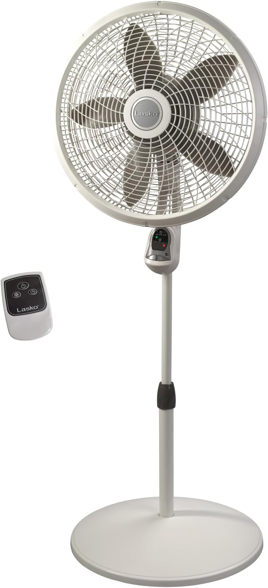 Cyclone Pedestal Fan, Adjustable Height, Remote Control, Timer, 3 Speeds, for Bedroom, Kitchen, Office and Living Room, 18", White, 1885, Large