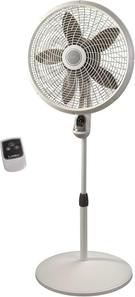 Cyclone Pedestal Fan, Adjustable Height, Remote Control, Timer, 3 Speeds, for Bedroom, Kitchen, Office and Living Room, 18", White