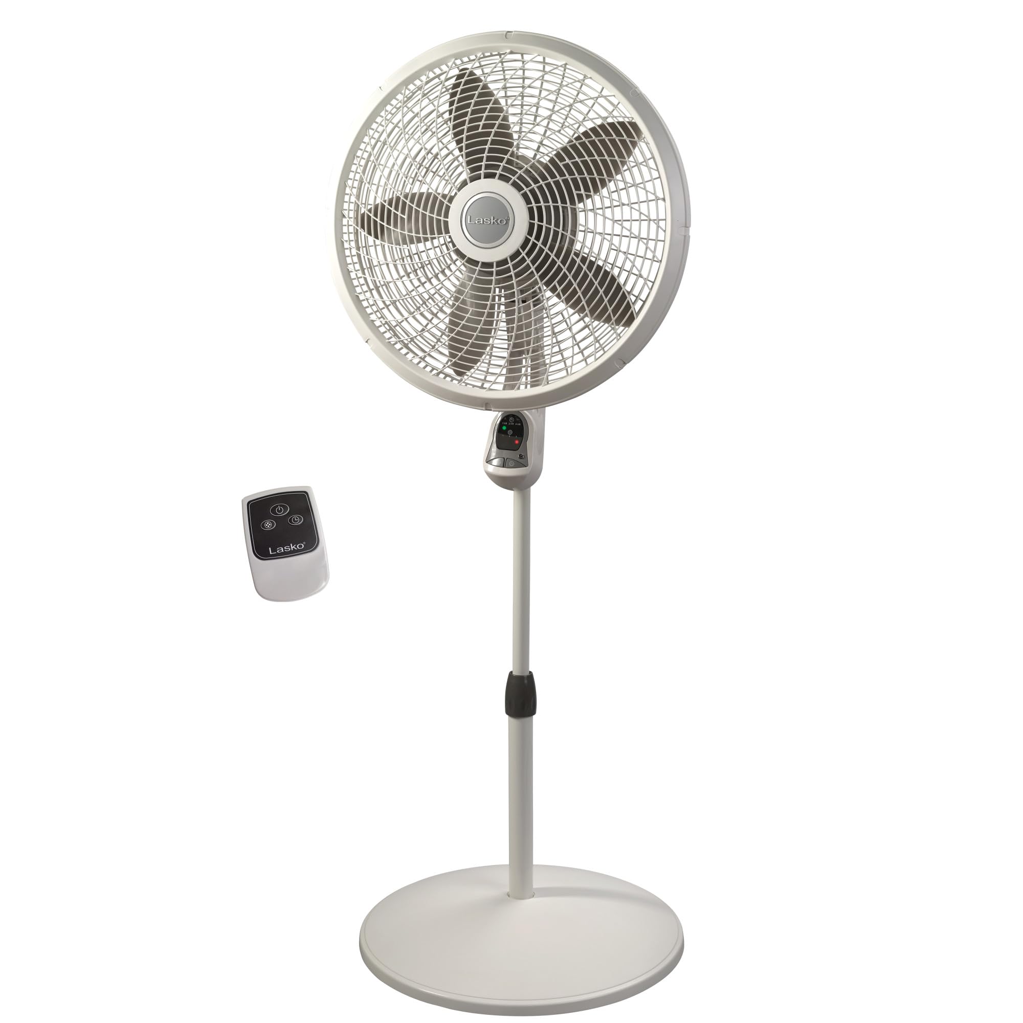 Lasko Cyclone Pedestal Fan, Adjustable Height, Remote Control, Timer, 3 Speeds, for Bedroom, Kitchen, Office and Living Room, 18", White, 1885, Large