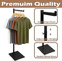 Vista 4 de koretech Perchero de pie para ropa, 21" - 36" pulgadas de altura ajustable, soporte de perchero para ropa de metal, perchero de metal, estante