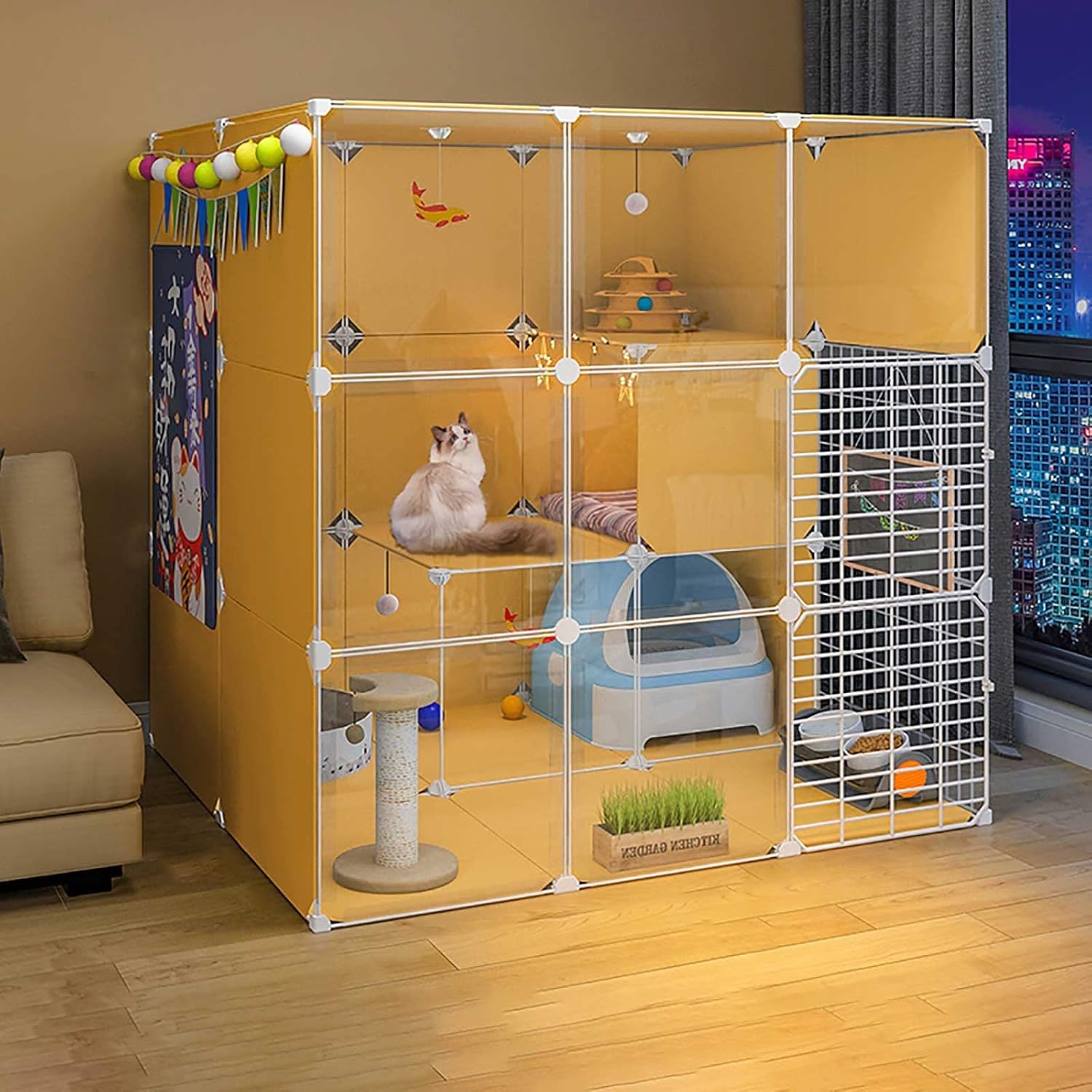 Cat Cage - 3-Tier Cat Crate Folding Metal Crate Cage Cat Playpen Cat Enclosure with Hammock Metal Wire Indoor DIY Kennels Crate - Large Exercise Place Ideal, for 1-3 Cat (Size : A)