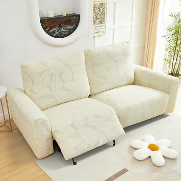 vctops 6 Pieces Loveseat Recliner Covers, Lazy Boy Stretch Reclining Couch Cover for Dogs Washable, Fuzzy Jacquard Sofa Slipcovers, Anti Slip Furniture Protector for Pet,KidsCream,2 Seater