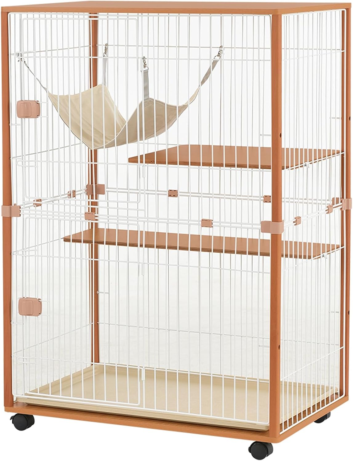 【新品】木製×スチール二段キャットケージ 多頭飼い対応 脱走防止 猫ケージ 2段 大型 キャットケージ 木製 ワイド扉 脱走防止 多頭飼い