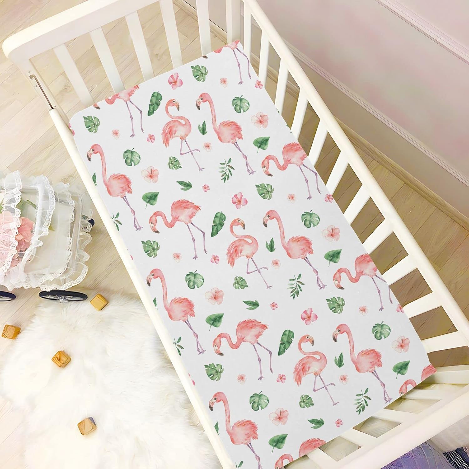 Burbuja Flamingos Crib Sheet for Boys Girls, Fitted Crib Sheet 28 x 52 in for Standard Crib & Toddler Bed Mattresses, Soft & Breathable