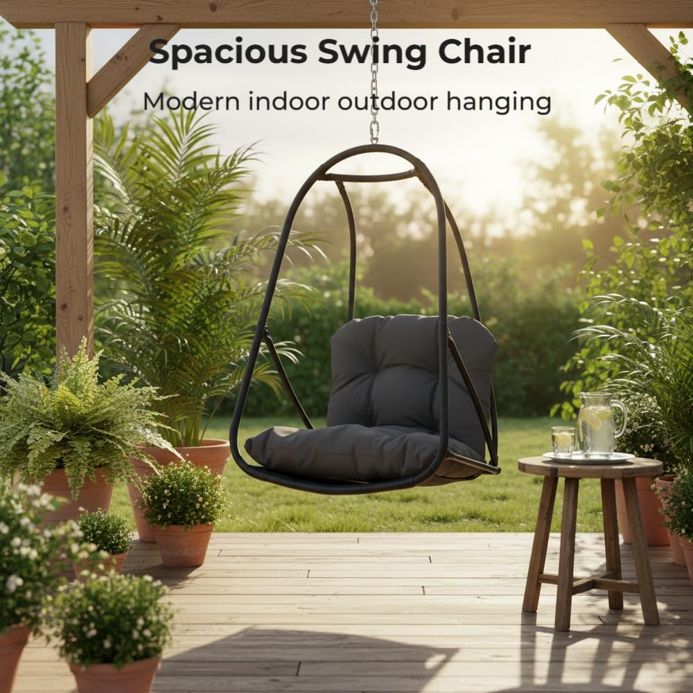 JESE Swing Egg Chair Without Stand,with Removable Cup Holder - 300LB Capacity All-Weather Hanging Chair for Indoor/Outdoor Patio, Garden & Balcony,Black