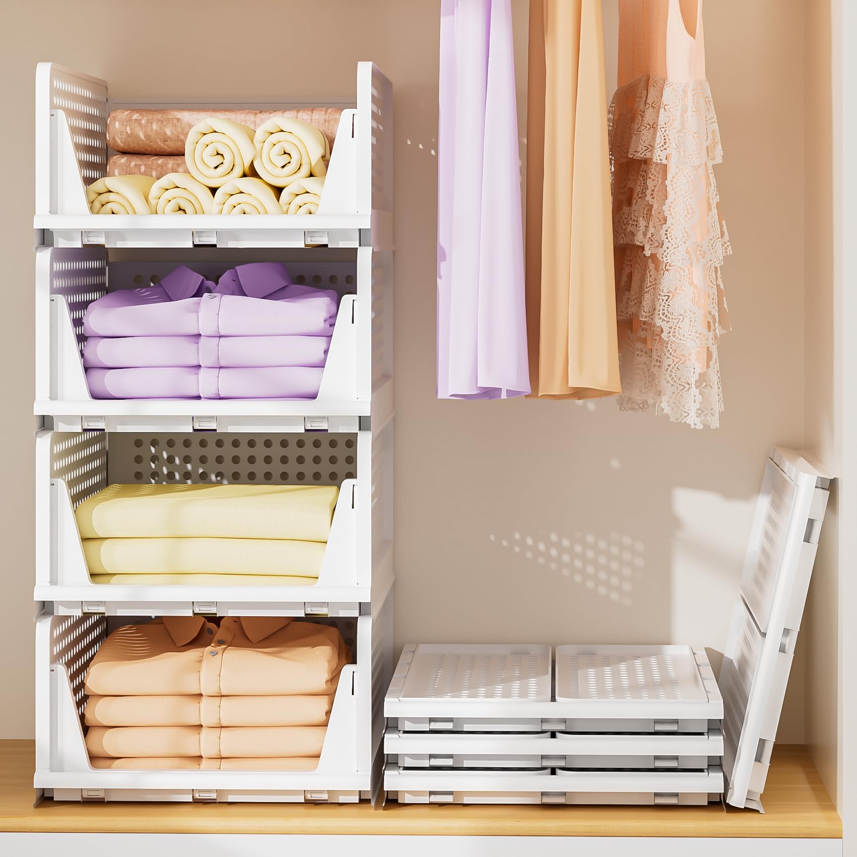 4 Stck Faltbare Kleiderschrank Organizer, Schrank Organizer Kleiderschrank  Wardrobe Organizer, Stapelbare Aufbewahrungsboxen Schrankorganizer fr  Schlafzimmer, Kche, Bad, Bro (4L) : Amazon.de: Baumarkt