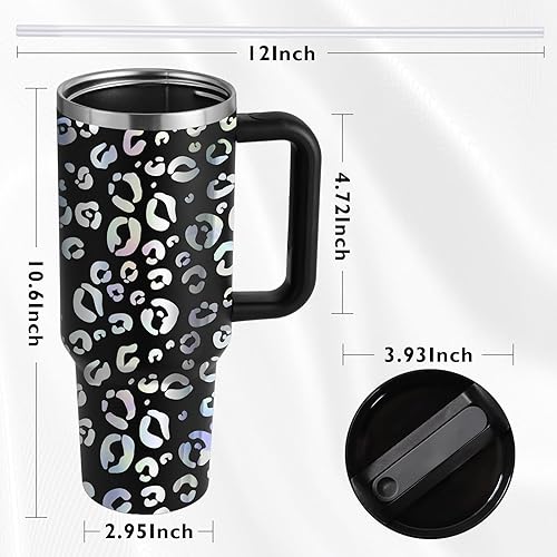 Miniatura 6 de Vaso de 40 onzas con asa, tapa de pajilla, de acero inoxidable aislado al vacío, reutilizable, soporte para taza de café, mantiene las bebidas