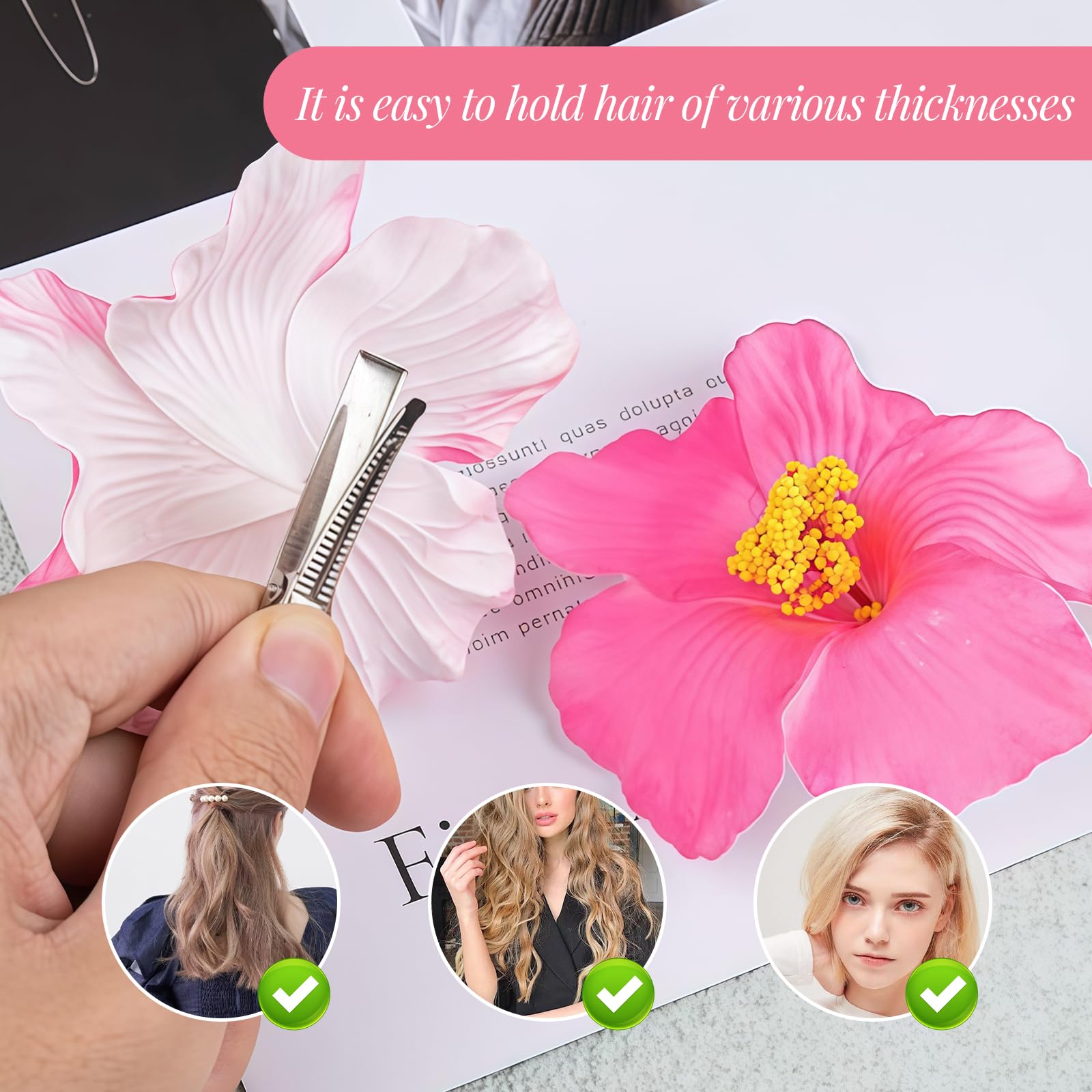 AstraGlam 10Pcs Flower Hair Clips for Women 3.5 Inch Hawaiian Hibiscus Hair Clip - Image 4