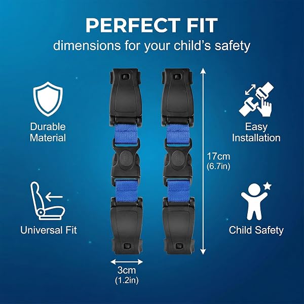 2 Attaches de Siège Auto Enfant - Boucles de Sécurité Bleues 17x3.5 cm - Fixations Supplémentaires pour Siège Bébé Voiture - Sangles de Rétention Enfant - Accessoire de Sécurité - 5