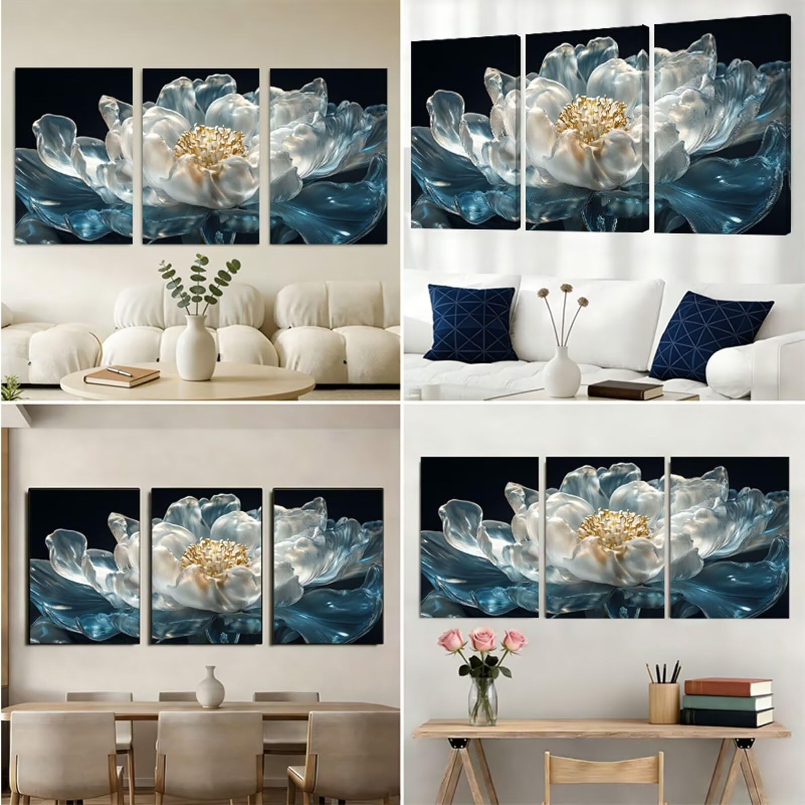 Zestawy do malowania diamentowego, kwiatowe zestawy do malowania diamentowego, tryptyk dla dorosłych, biały, DIY, kwadratowy kryształ, kryształ górski, haft krzyżykowy, prezenty dla kobiet, dekoracja