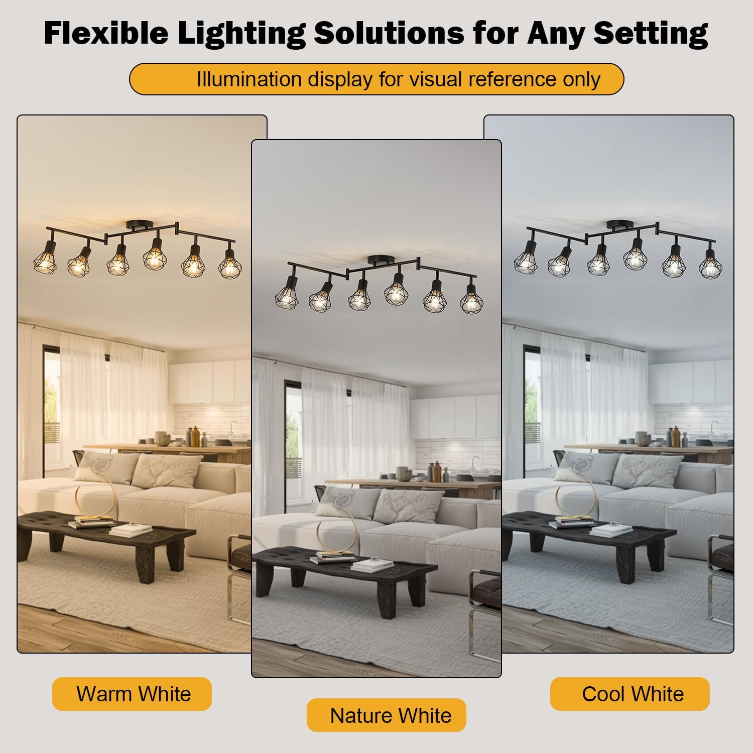 6-Light Black Track Lighting Fixtures Ceiling Modern Farmhouse Track Lighting with Metal Cage E26 Base Kitchen Lights Fixture Flush Mount Ceiling Light Fixture for Dining Room(Bulbs Not Included)